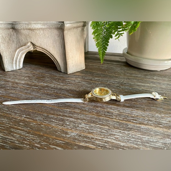 Laura Ashley Watch Analogue Womens Minimal White Thin Strap Crystal Bezel Roman - Picture 7 of 13